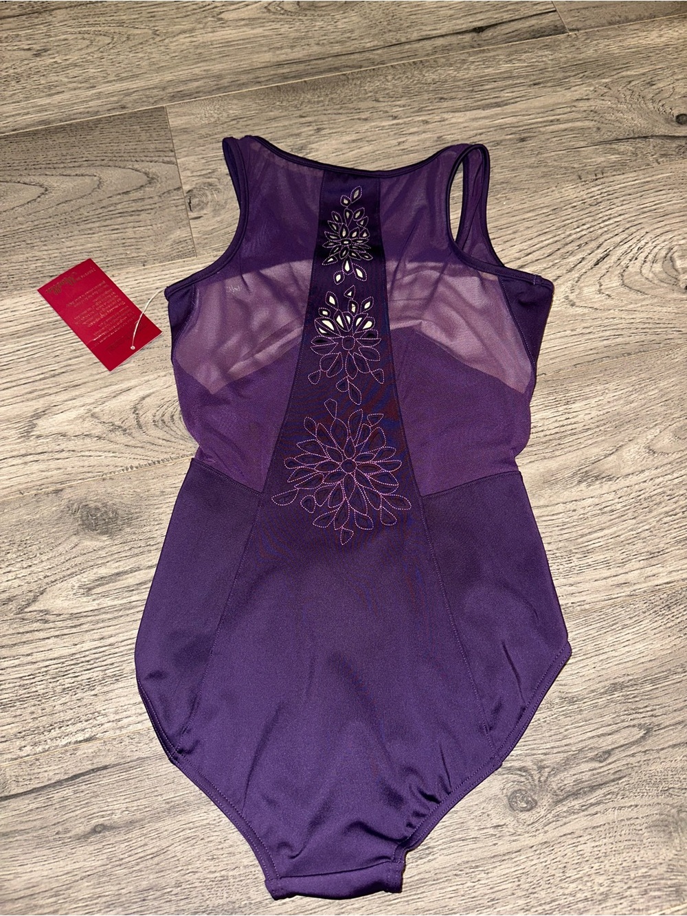 Purple Floral Mesh-Back One-Piece Bodysuit